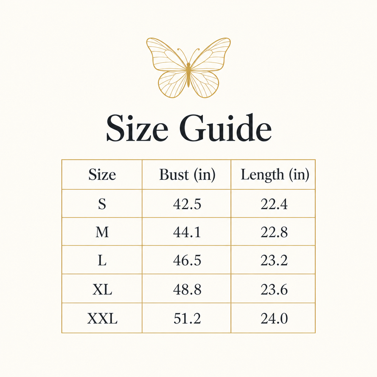 Size Guide S M L XL XXL